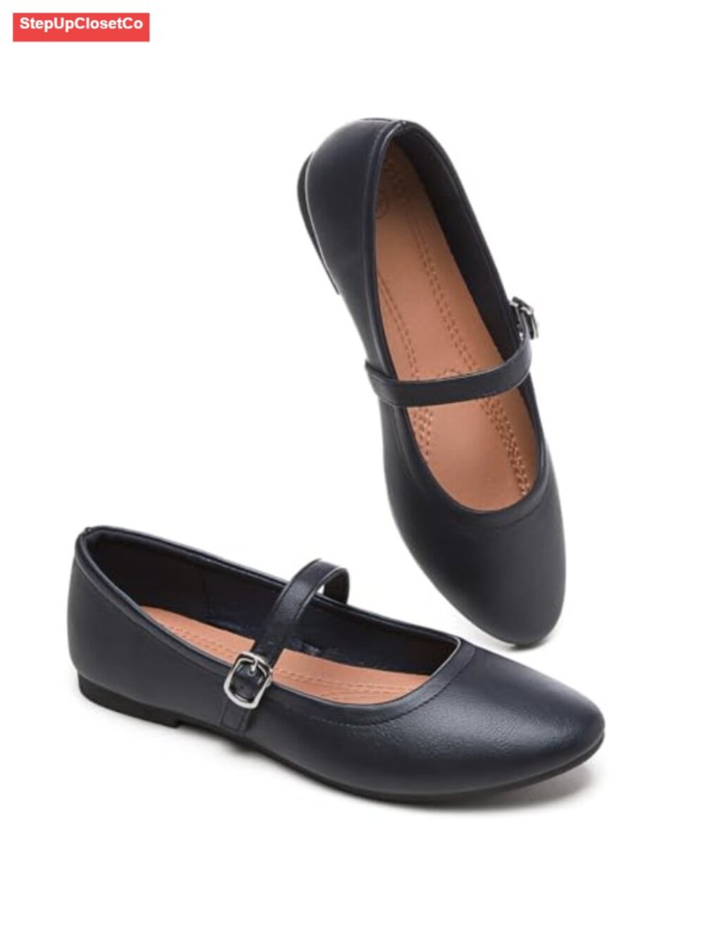 Women's Ballet Flats with Memory Foam Insole, Soft Synthetic Leather, Buckle